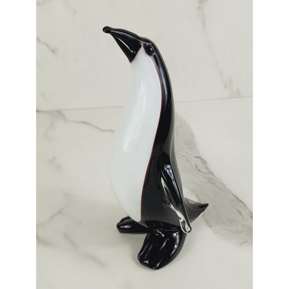 Emperor Penguin Glass Statue Figurine 9" Art Glass High End Decor 80's Sculpture